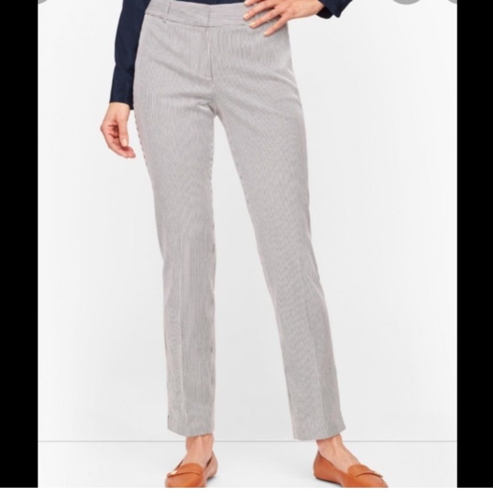 Talbots Curvy Ankle Pants Black and White Teatime Stripe Women’s Size 14 Cotton